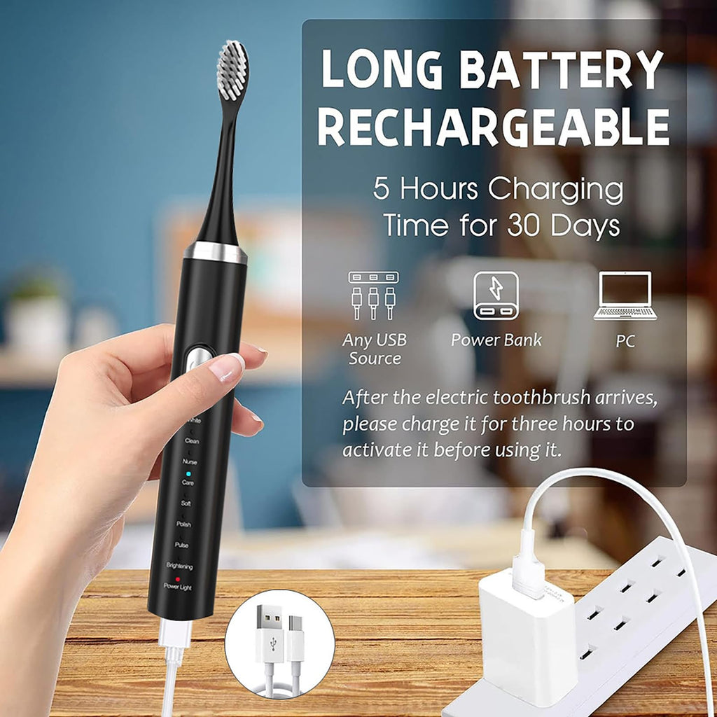 Rechargeable Electric Toothbrush with 4 Replacement Heads Q319