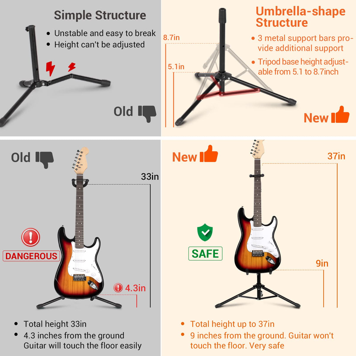 Height Adjustable Guitar Stand with Padded Foam N691041