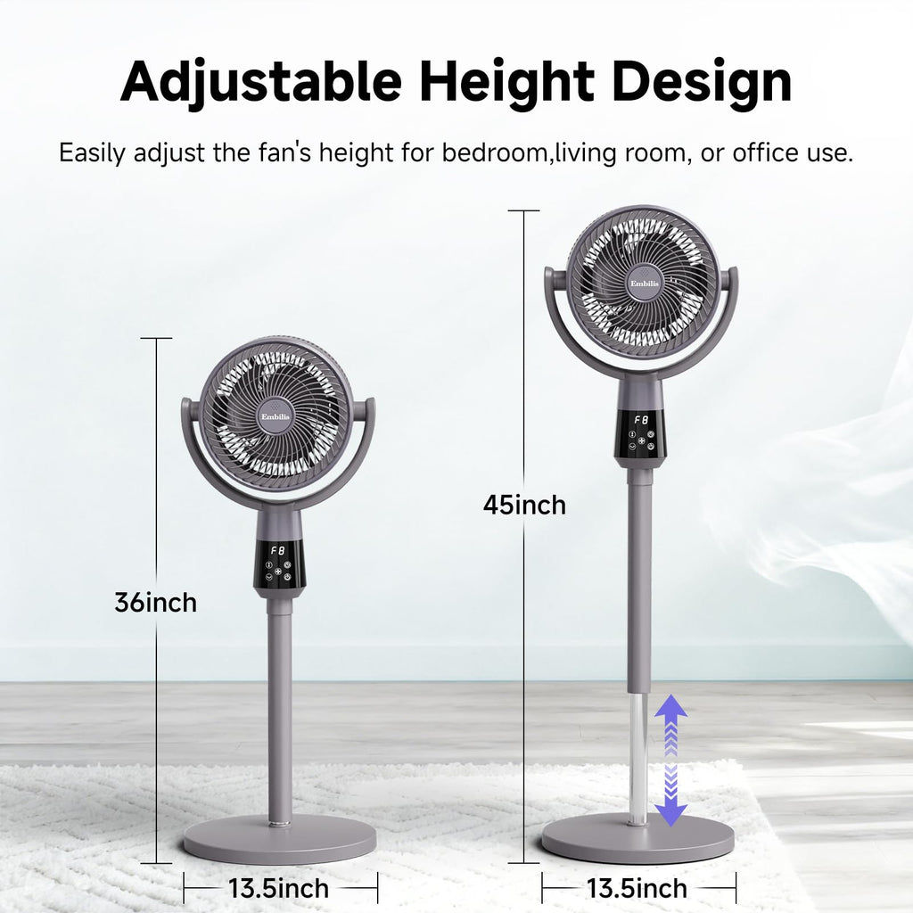 Oscillating Pedestal Fan, 25dB Standing Fan with 8 Speeds, 12H Timer, 36-45'' Adjustable Height, Remote Control B76022