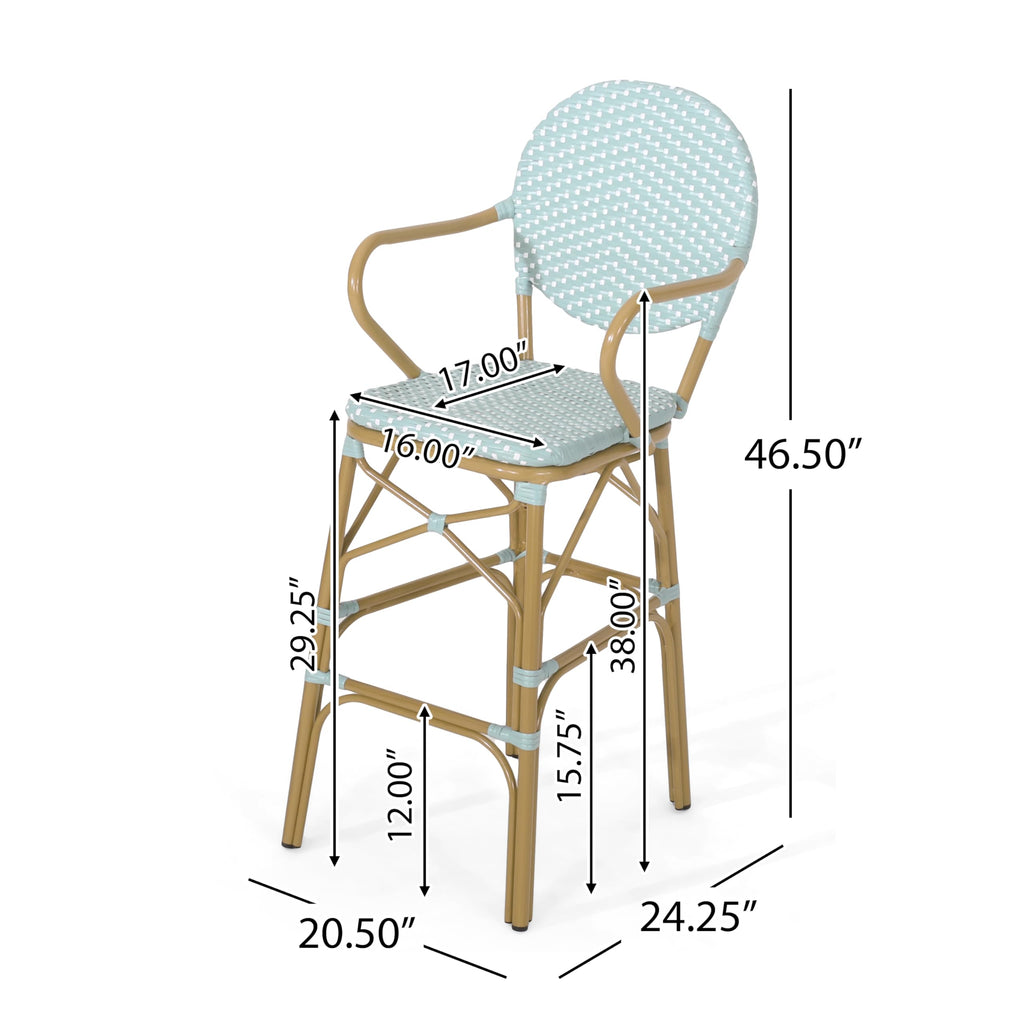 Teal Bamboo Print Wicker Aluminum Bar Stools Set of 2 R6617