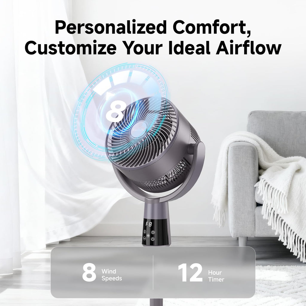 Oscillating Pedestal Fan, 25dB Standing Fan with 8 Speeds, 12H Timer, 36-45'' Adjustable Height, Remote Control B76022