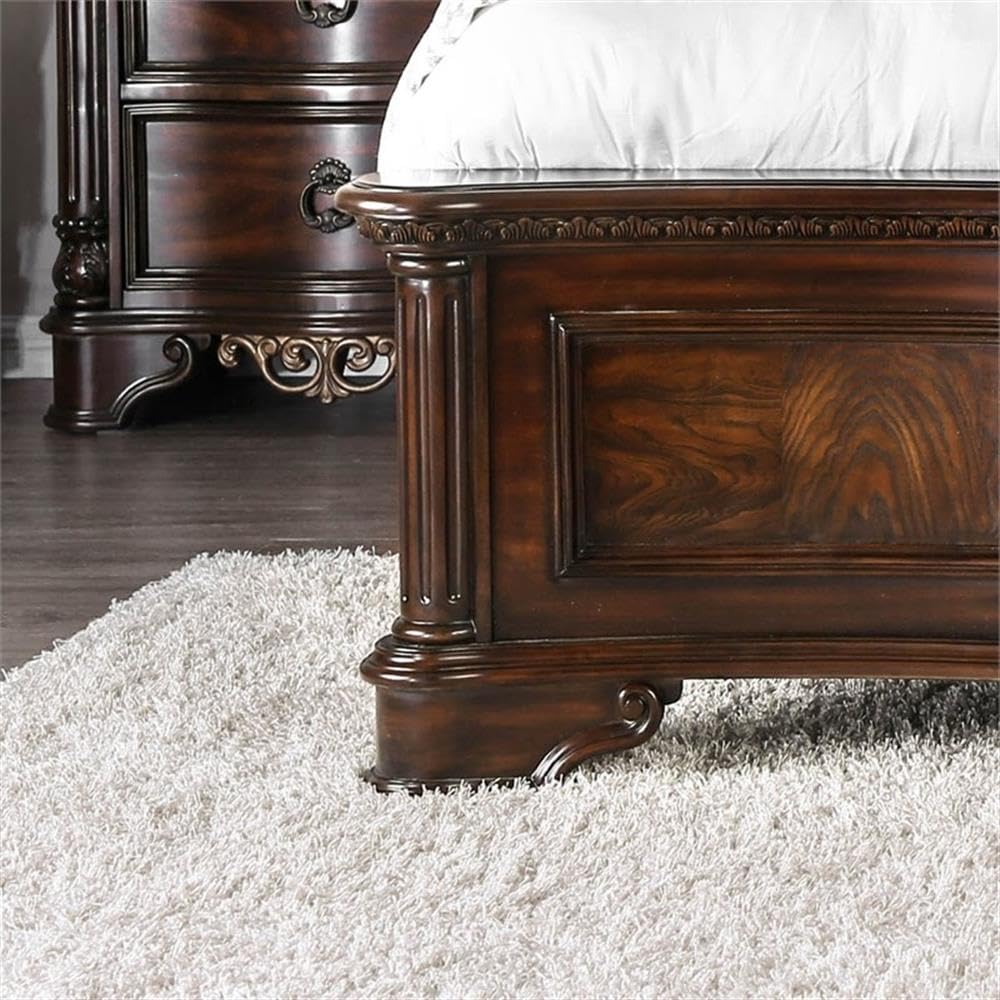 King Wood Panel Bed in Brown Cherry E26236