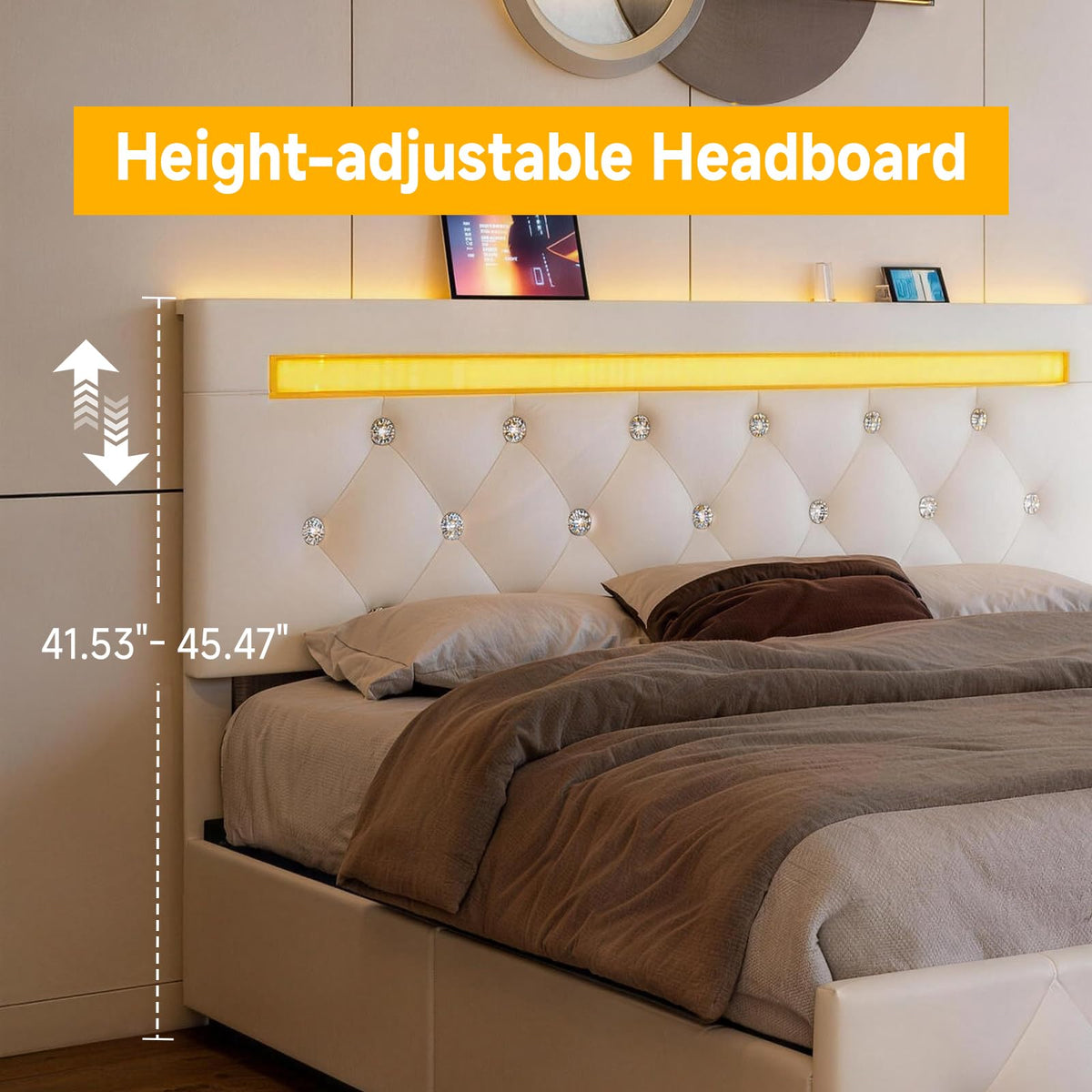 White Full Size Storage Bed with 4 Drawers and Adjustable Headboard I980480