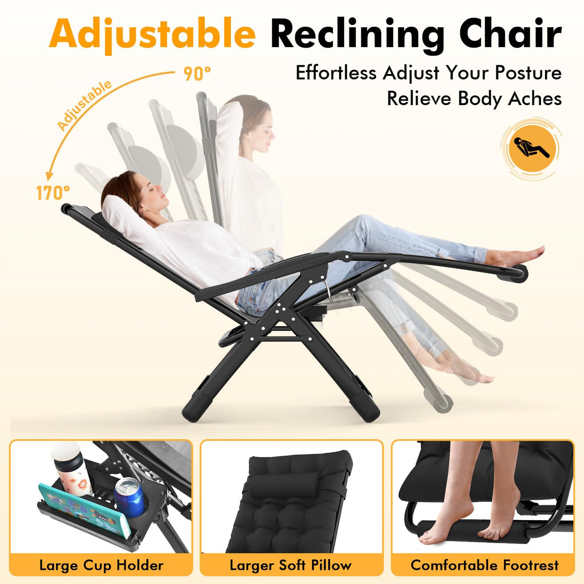 Oversized Zero Gravity Chair XL Black D2717
