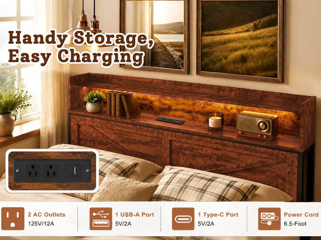 Queen Bed Frame with Storage Headboard E8689