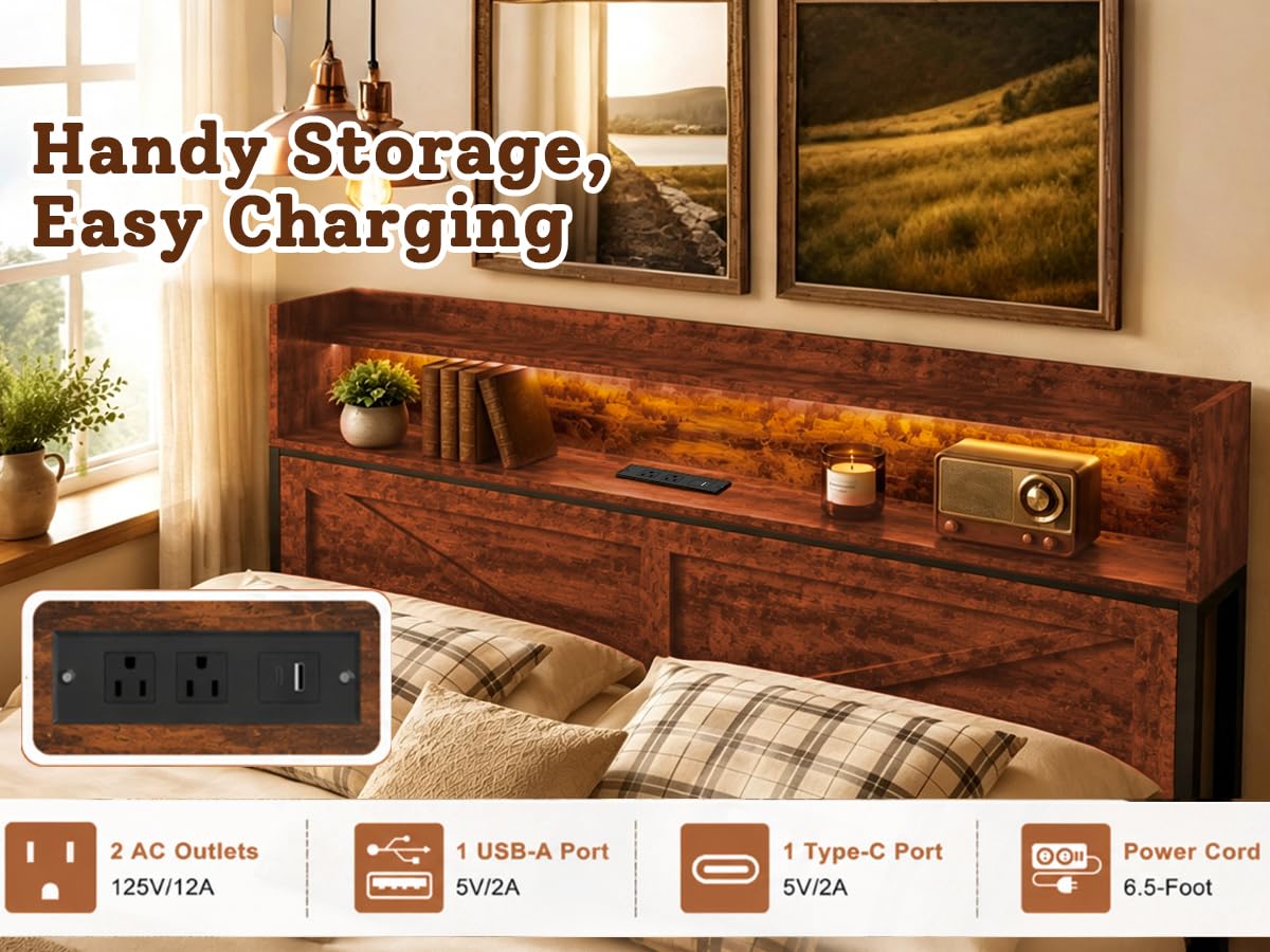Queen Bed Frame with Storage Headboard E8689
