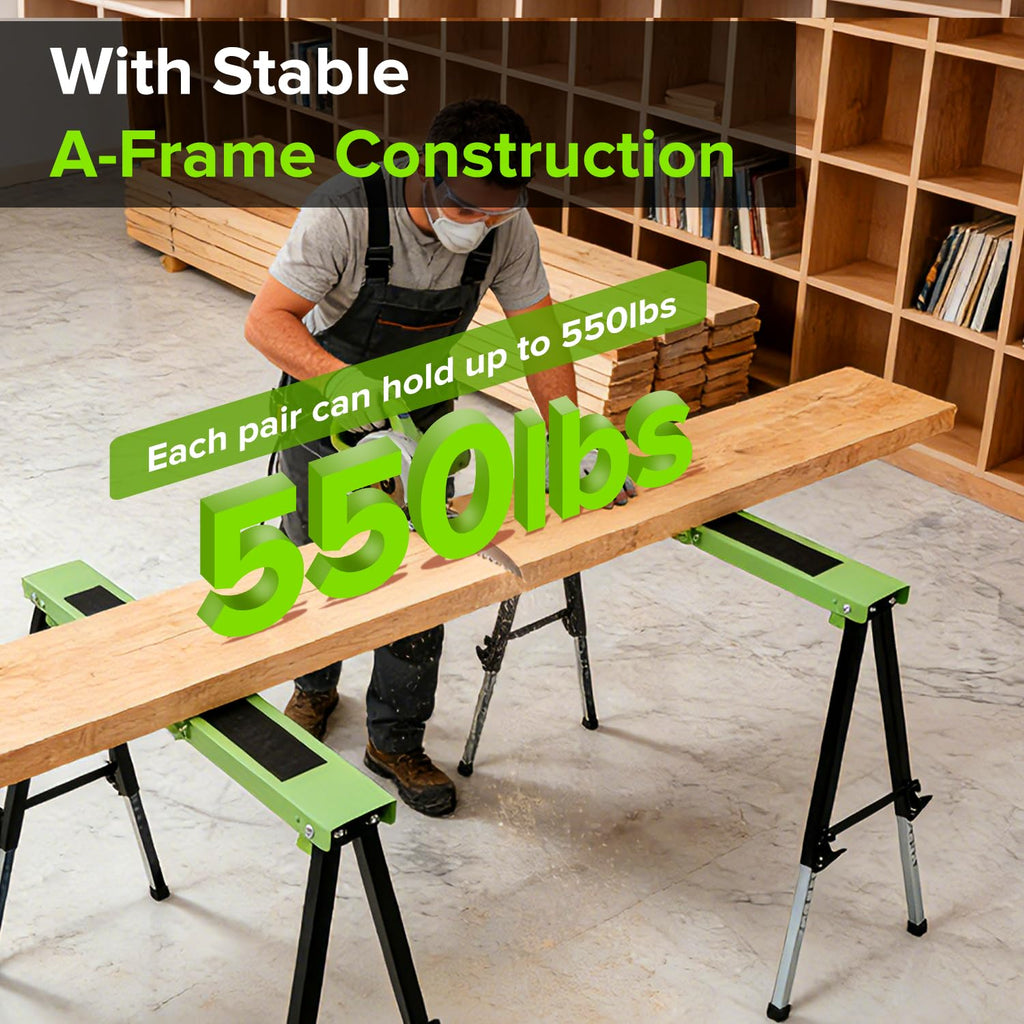 Adjustable Height Folding Sawhorse 2-Pack, 660lb Capacity G2931