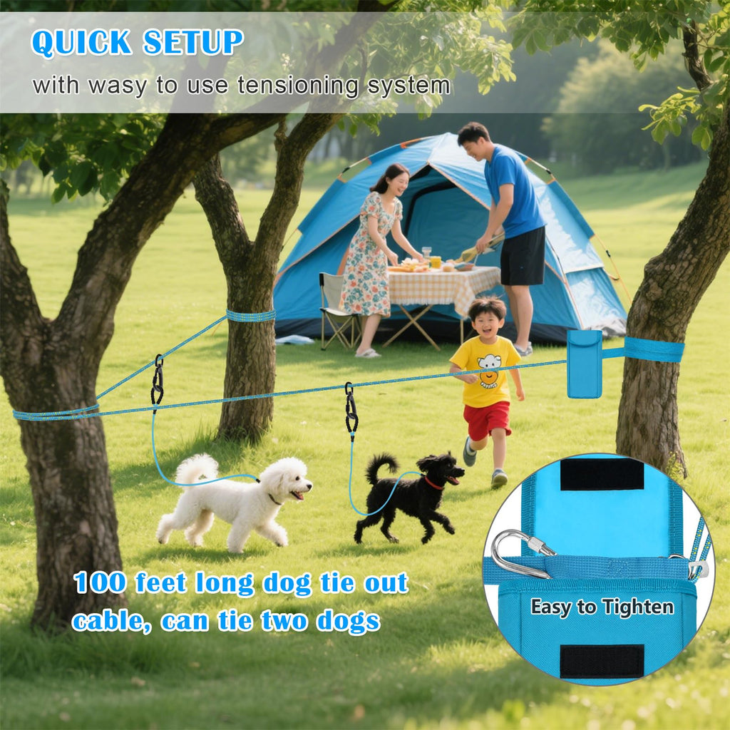 100FT Portable Dog Tie Out Cable for 2 Dogs C9492