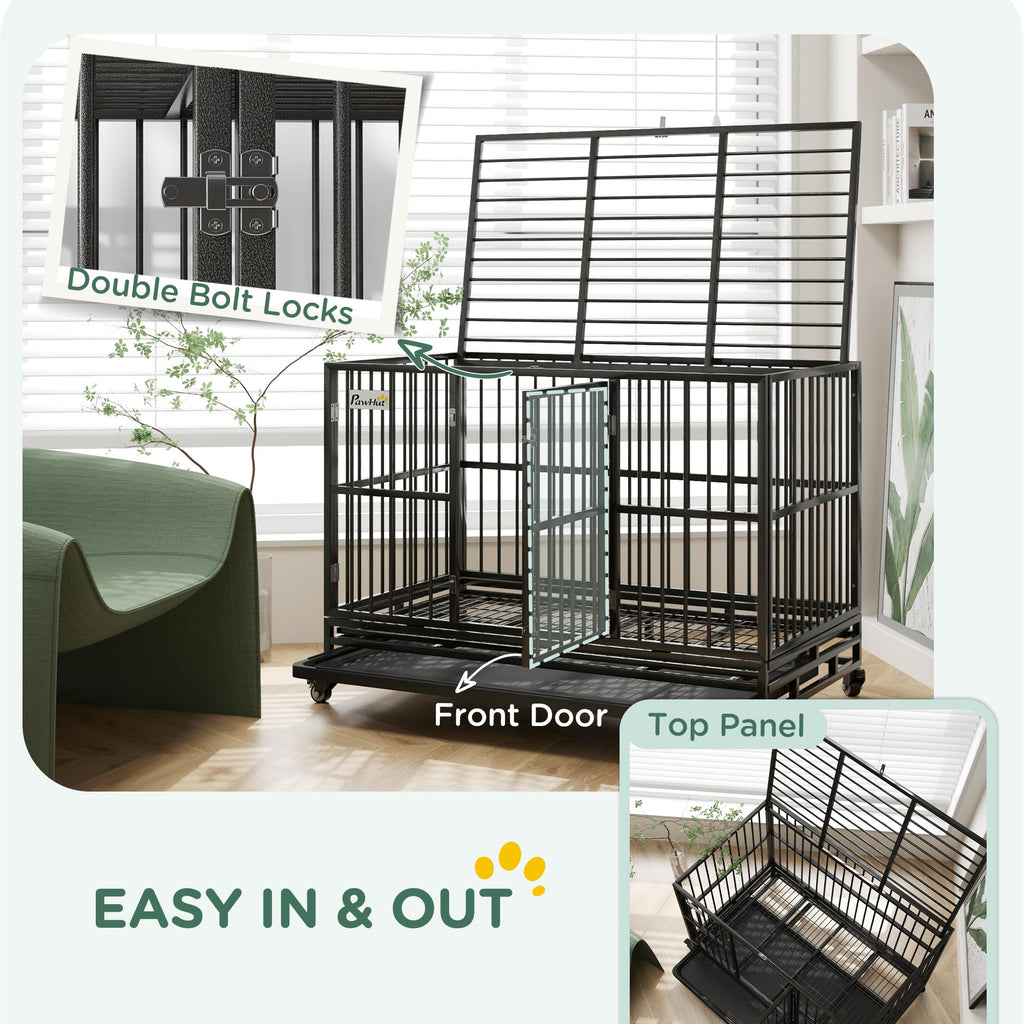 48" Heavy Duty Metal Dog Crate with Lockable Wheels P43766
