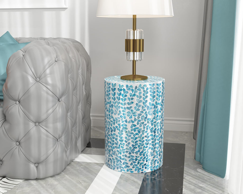 Mother of Pearl Inlaid Cylinder Drum End Table V35940