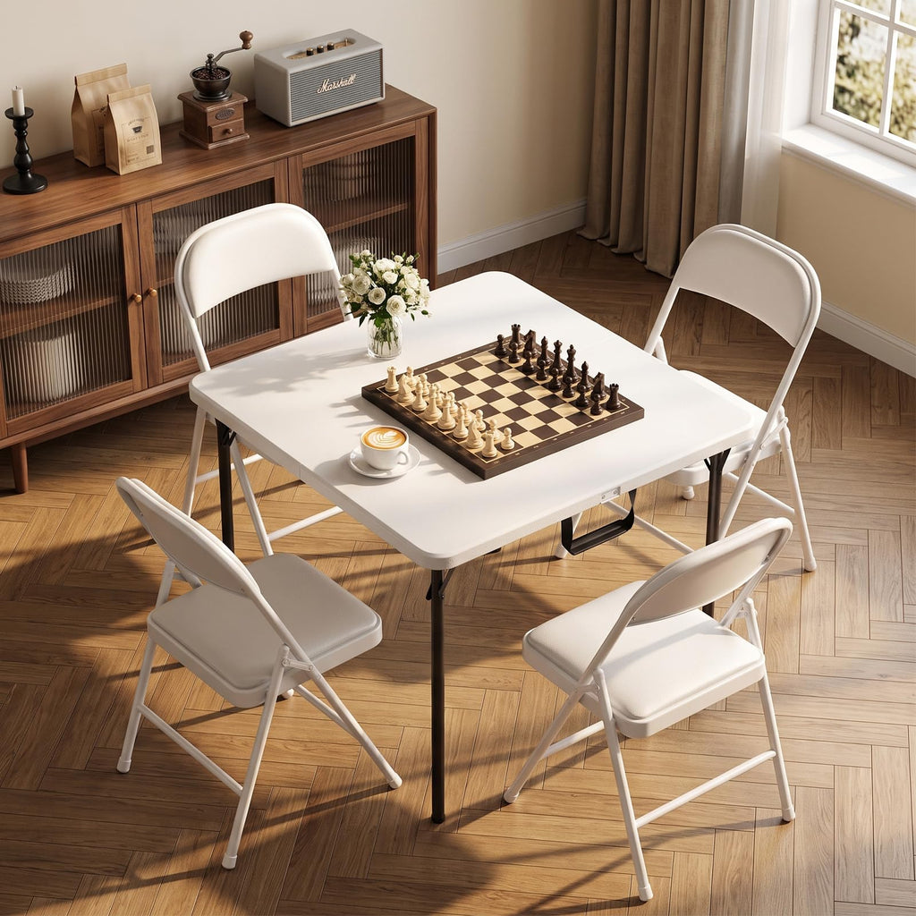36" White Folding Table with Built-in Handle W1916