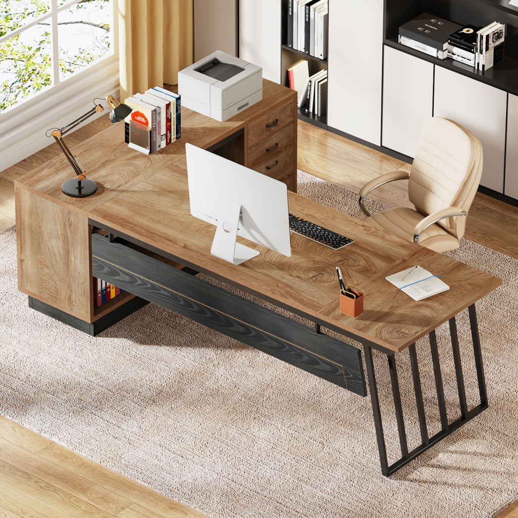 71-Inch L-Shaped Executive Desk with Cabinet L3821