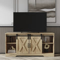 Rustic Oak Wood TV Stand with Sliding Barn Door D331