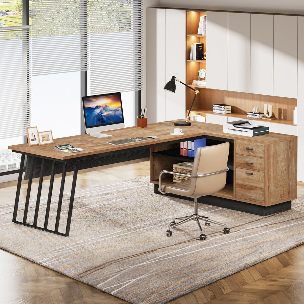 71-Inch L-Shaped Executive Desk with Cabinet L3821