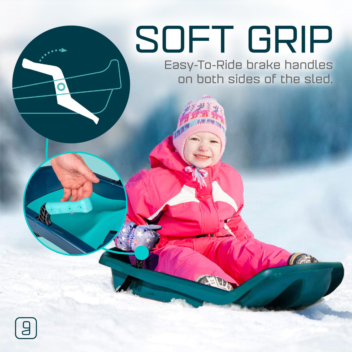 Kids' Plastic Toboggan Sleds with Tow Strap A67395