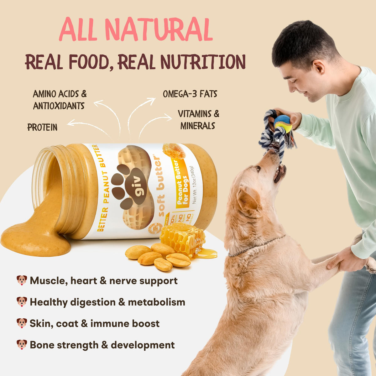 All Natural Peanut Butter 12oz Jar, 4oz Pouch & Lick Mat A7096