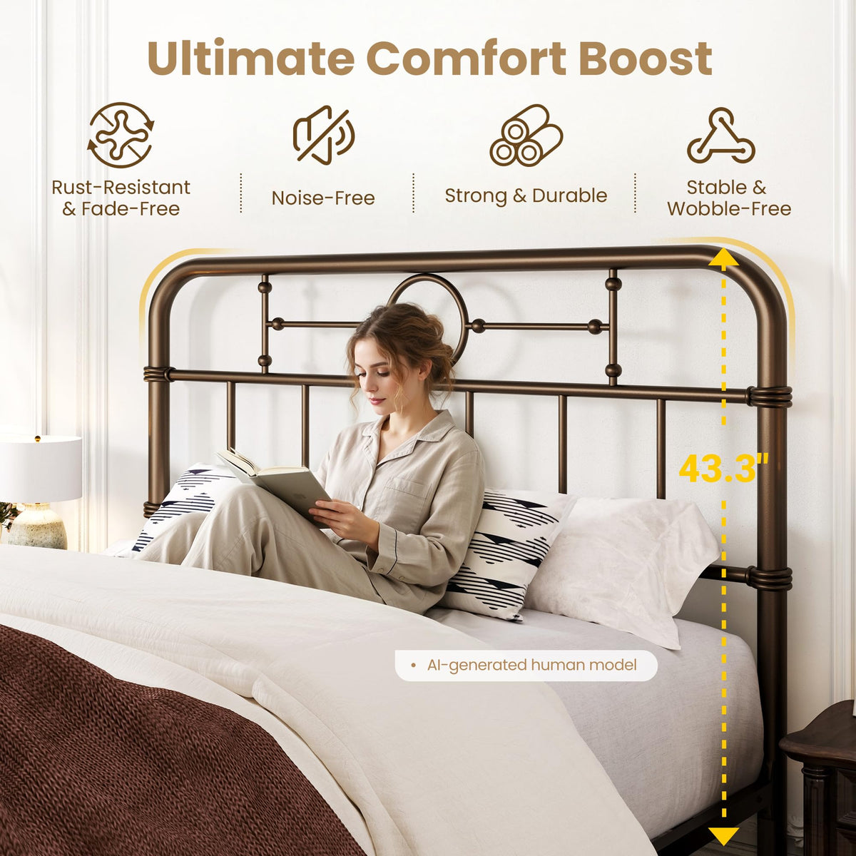 Twin Metal Platform Bed Frame with Vintage Headboard M5720