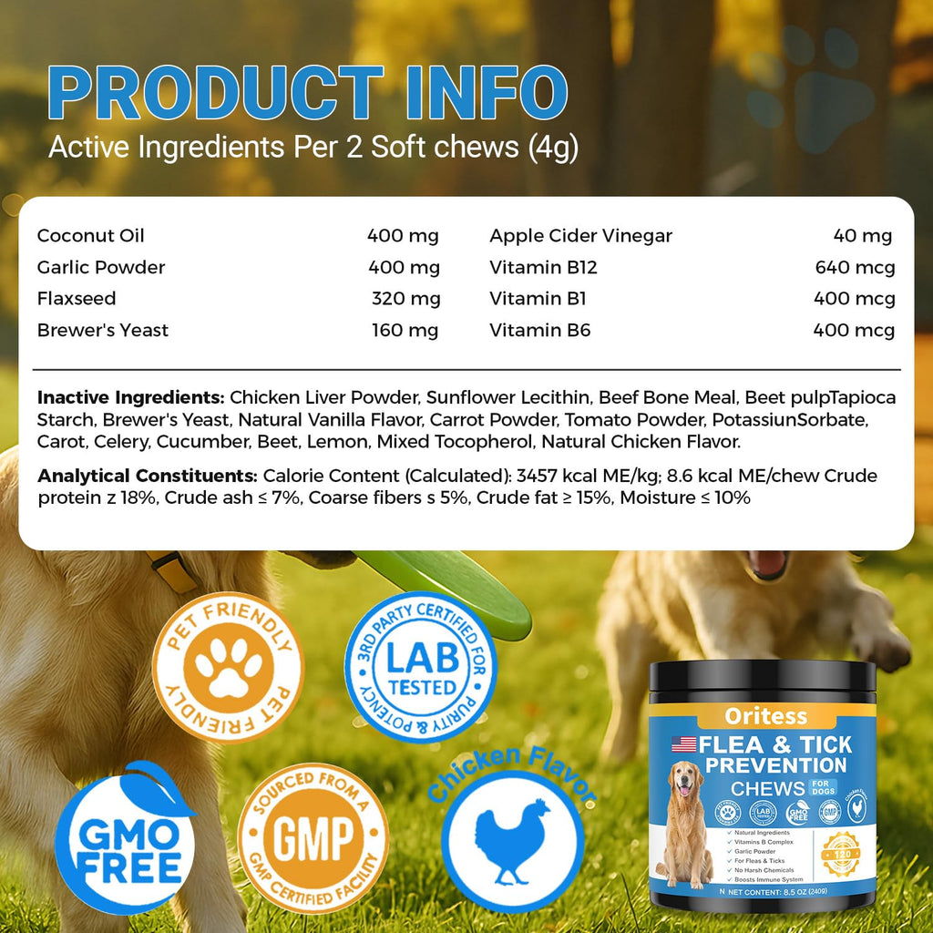 120 Soft Chews Flea and Tick Chewables for Dogs Chicken Flavor V71671