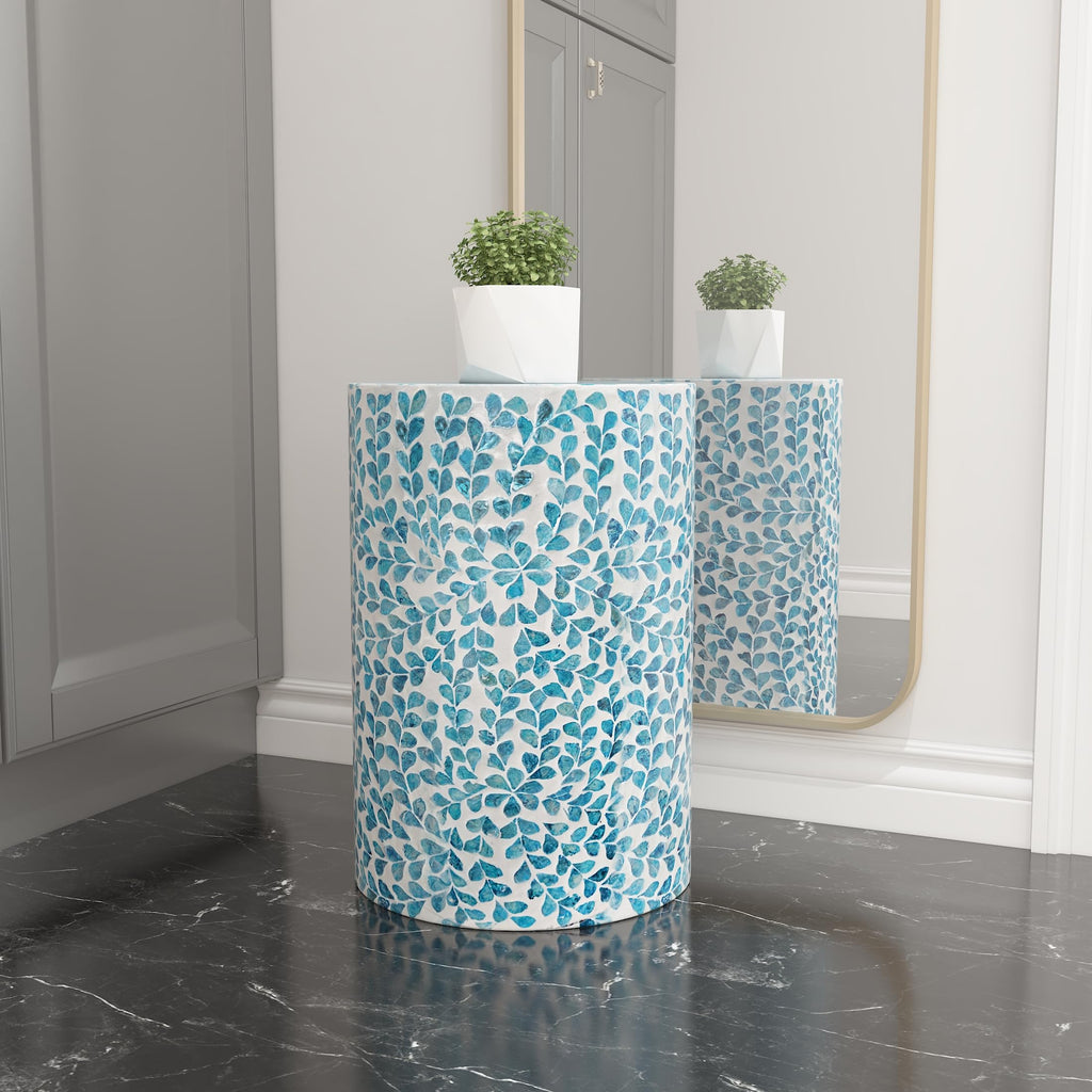 Mother of Pearl Inlaid Cylinder Drum End Table V35940