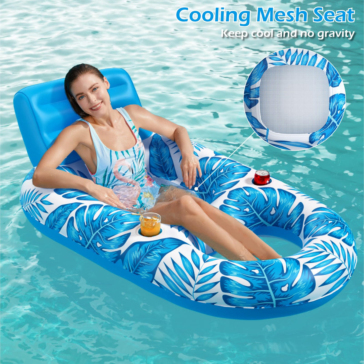 Inflatable Pool Float Lounger with Cup Holders C482