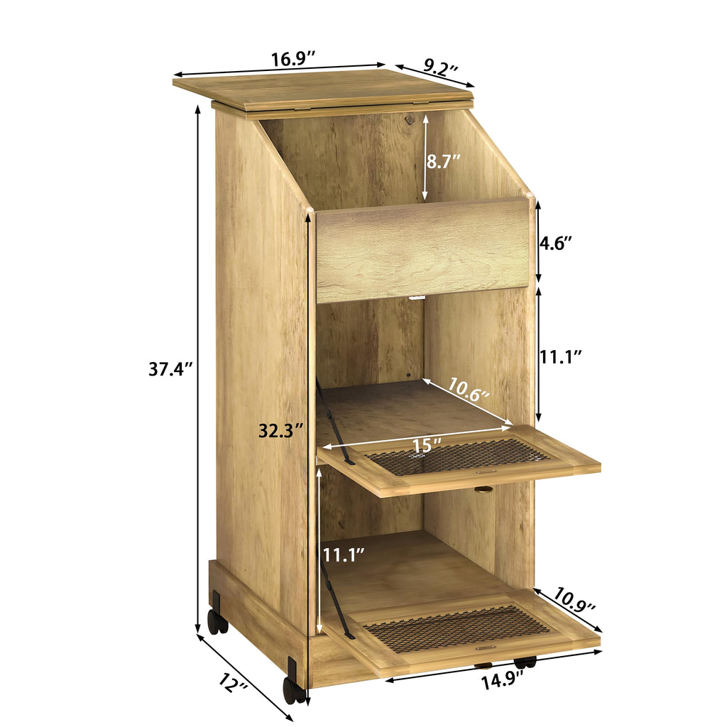 Brown Wooden Potato Storage Bin with Wheel E155
