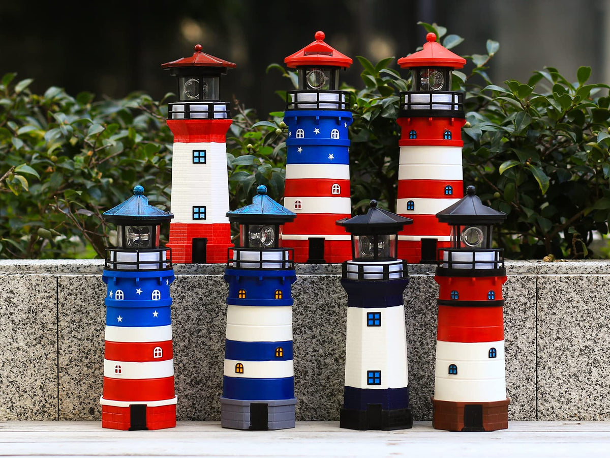 Solar Powered Lighthouse Decor with Rotating Beacon Q374
