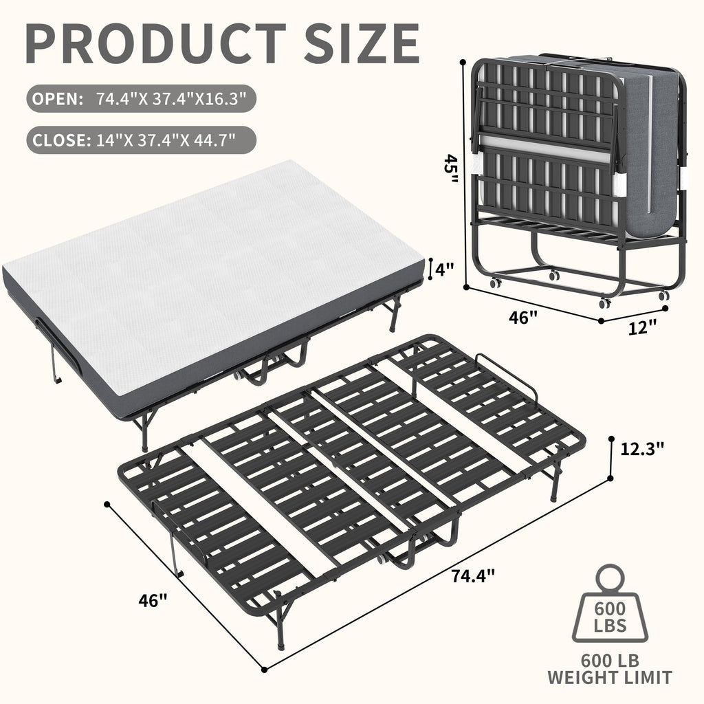 74"x 46" Folding Bed with Mattress I6538