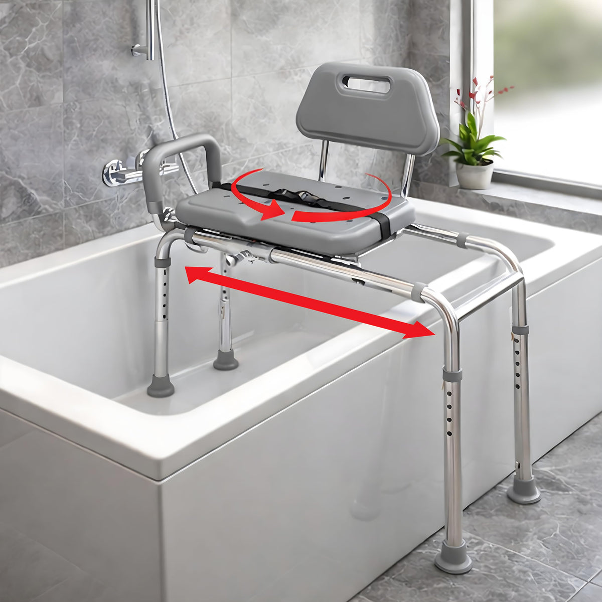 Sliding Shower Chair Bath Transfer Bench with Swivel Padded Seat H658