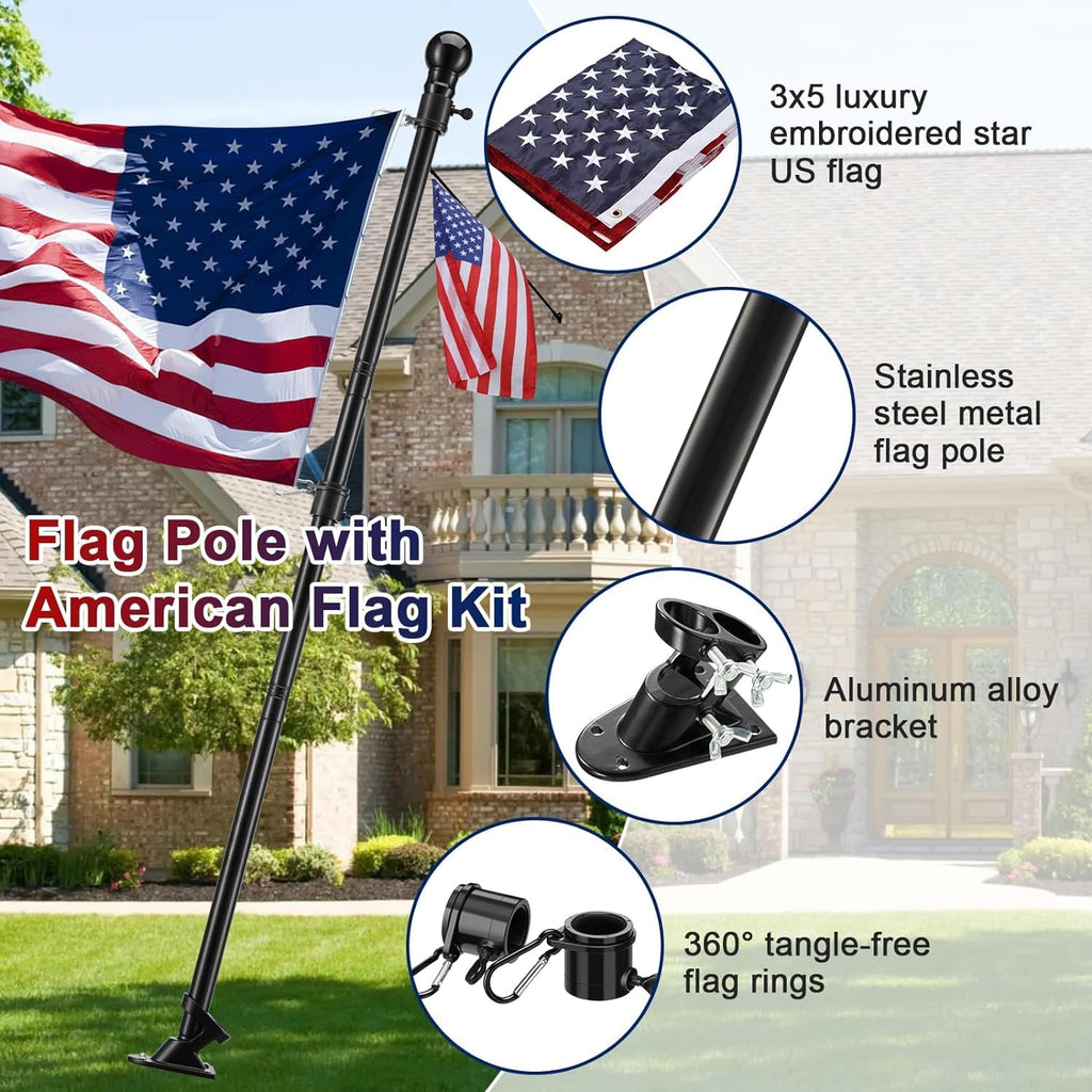 5ft Tangle Free Flag Pole Kit with 3x5 US Flag Q47238