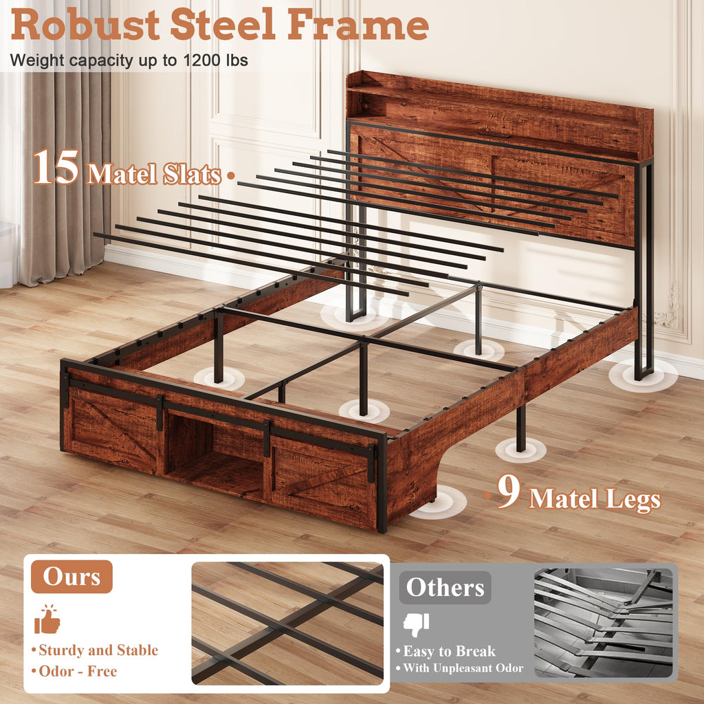 Queen Bed Frame with Storage Headboard E8689