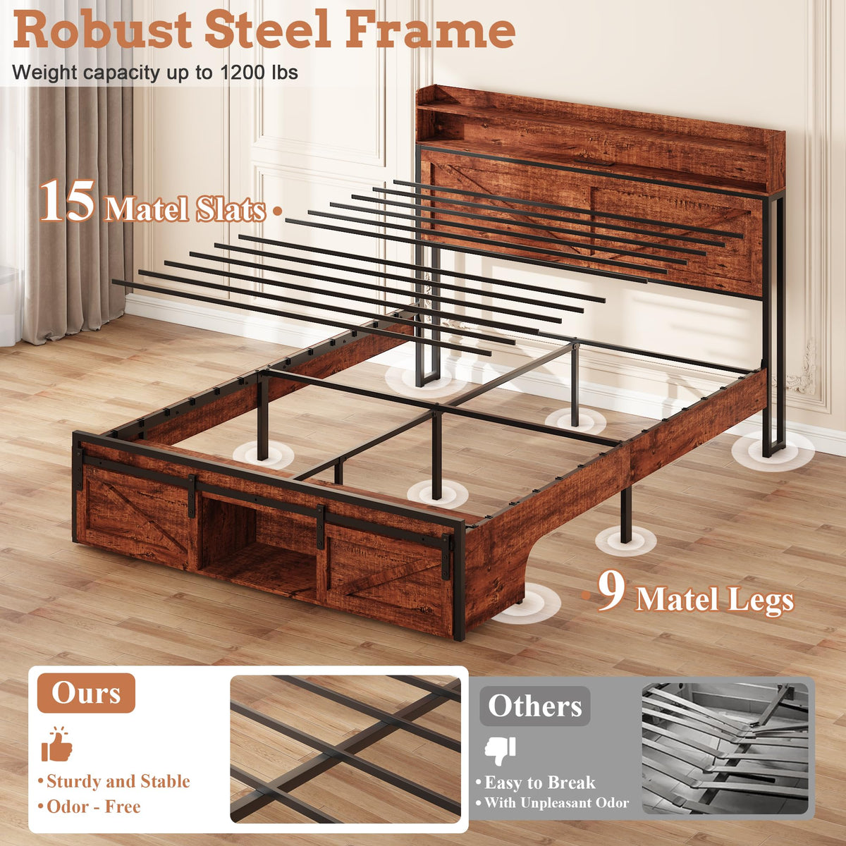 Queen Bed Frame with Storage Headboard E8689