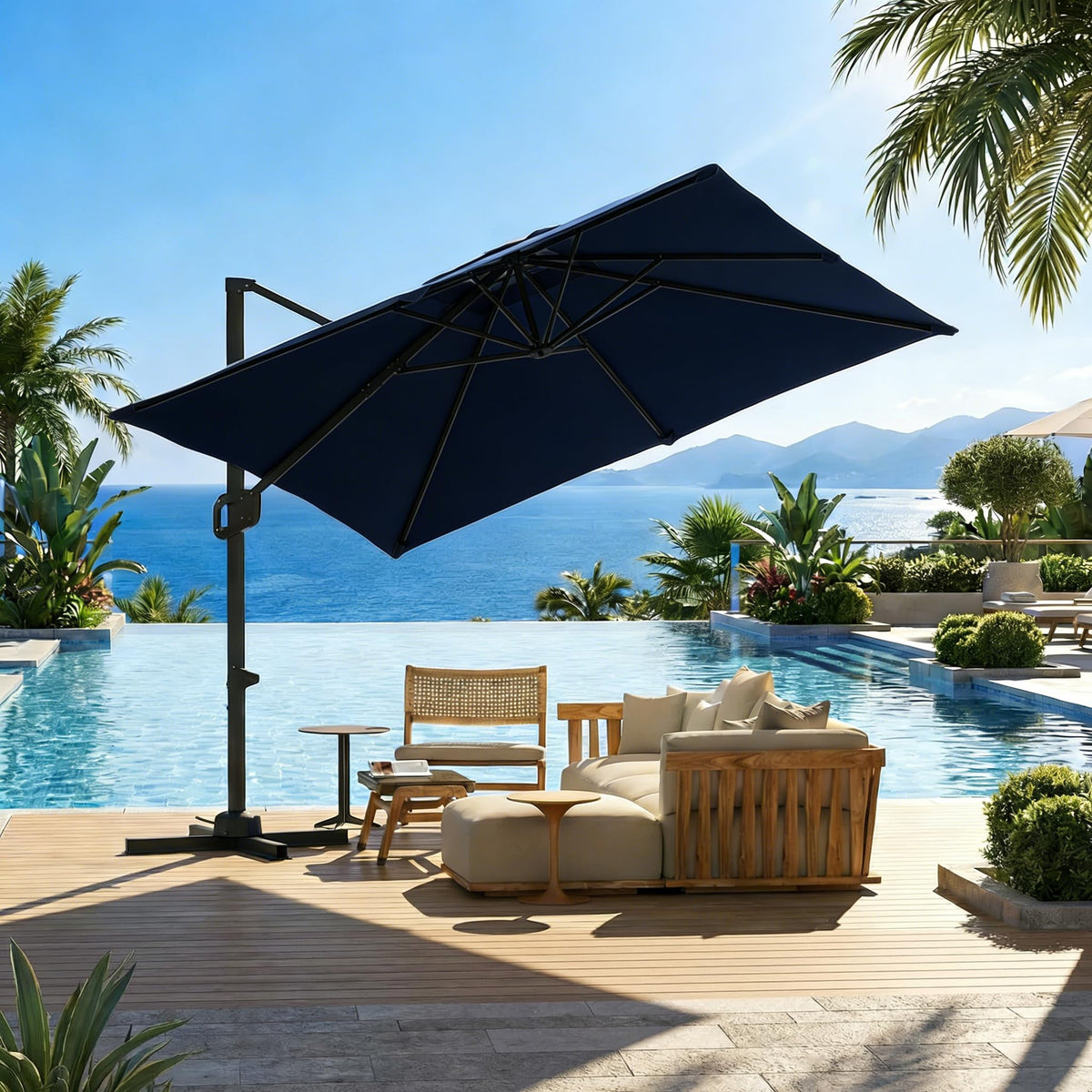 10 ft x 10 ft Navy Blue Cantilever Patio Umbrella N96068