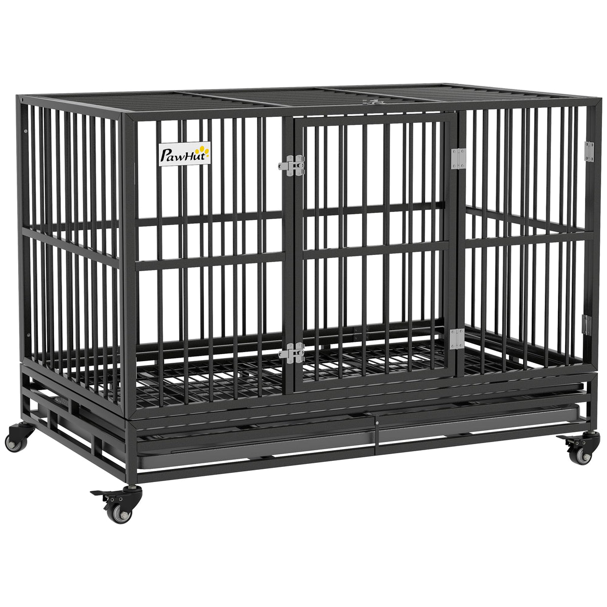 48" Heavy Duty Metal Dog Crate with Lockable Wheels P43766