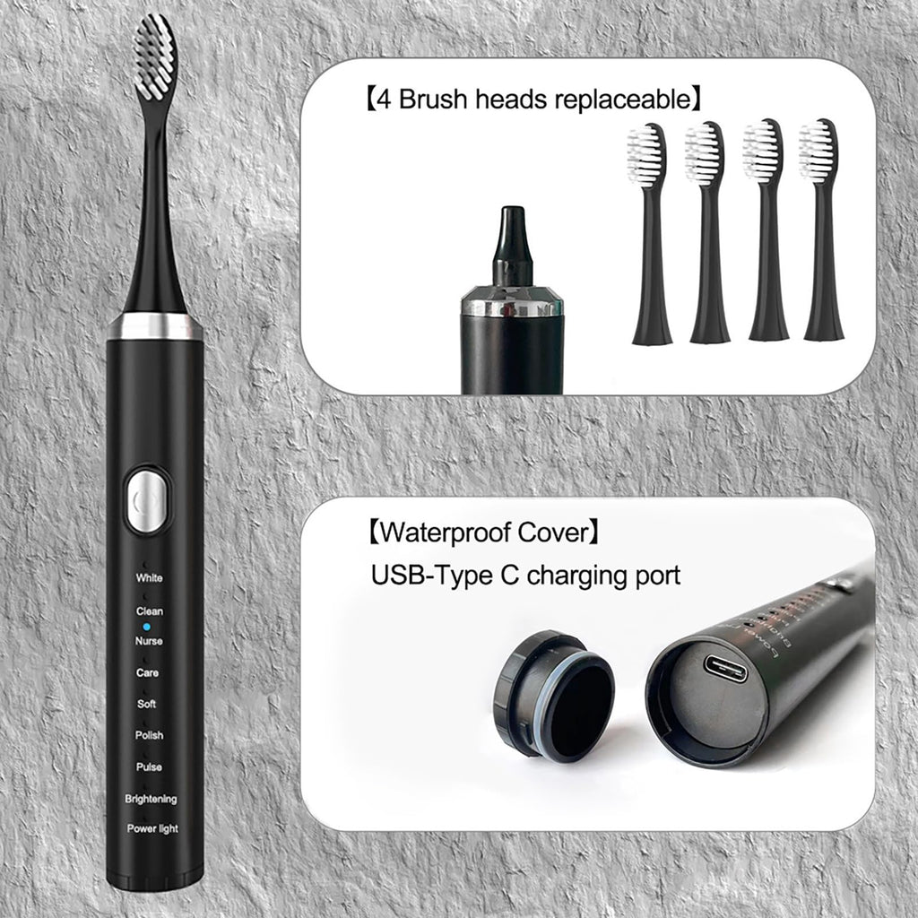 Rechargeable Electric Toothbrush with 4 Replacement Heads Q319