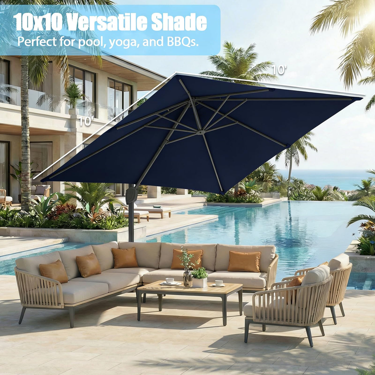 10 ft x 10 ft Navy Blue Cantilever Patio Umbrella N96068