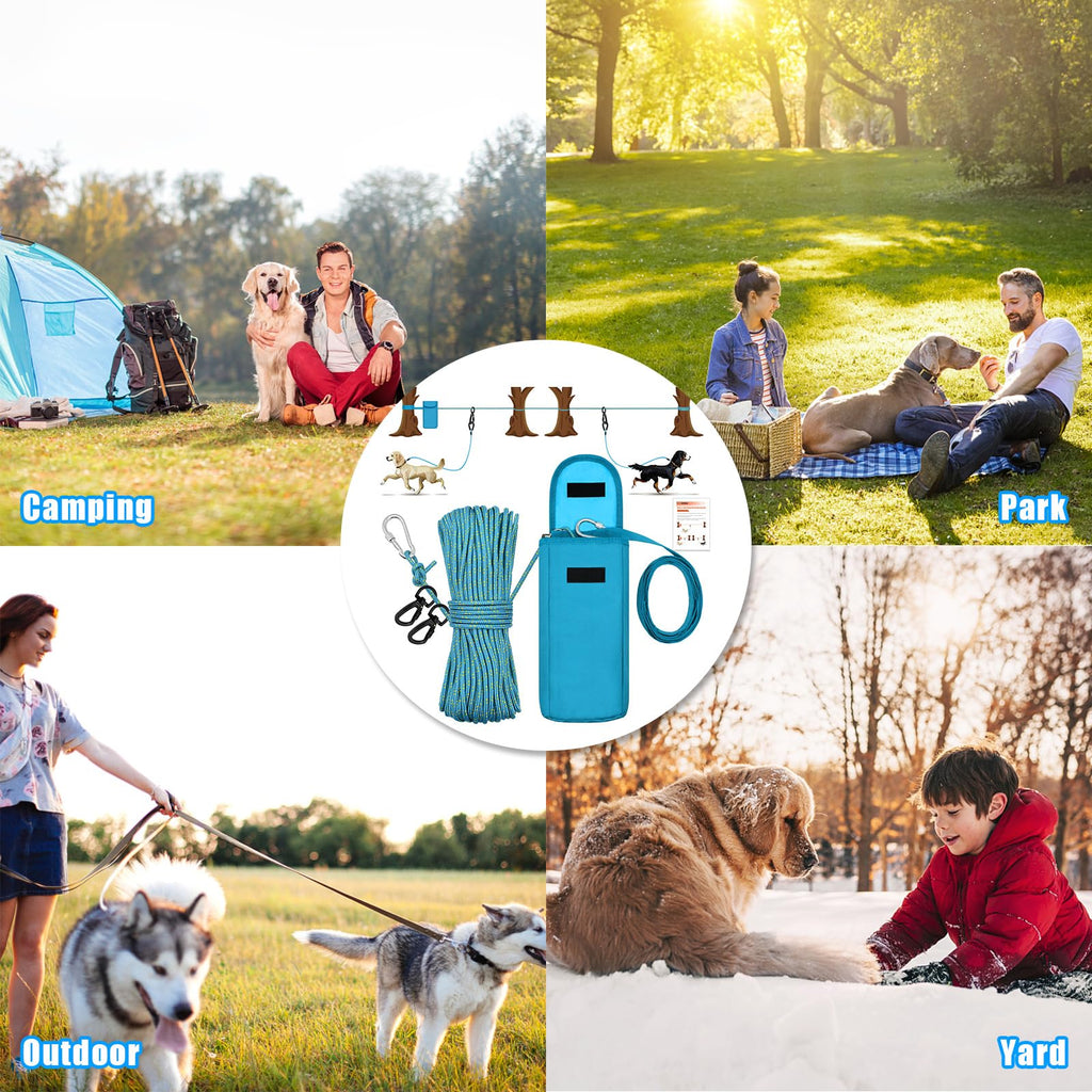 100FT Portable Dog Tie Out Cable for 2 Dogs C9492
