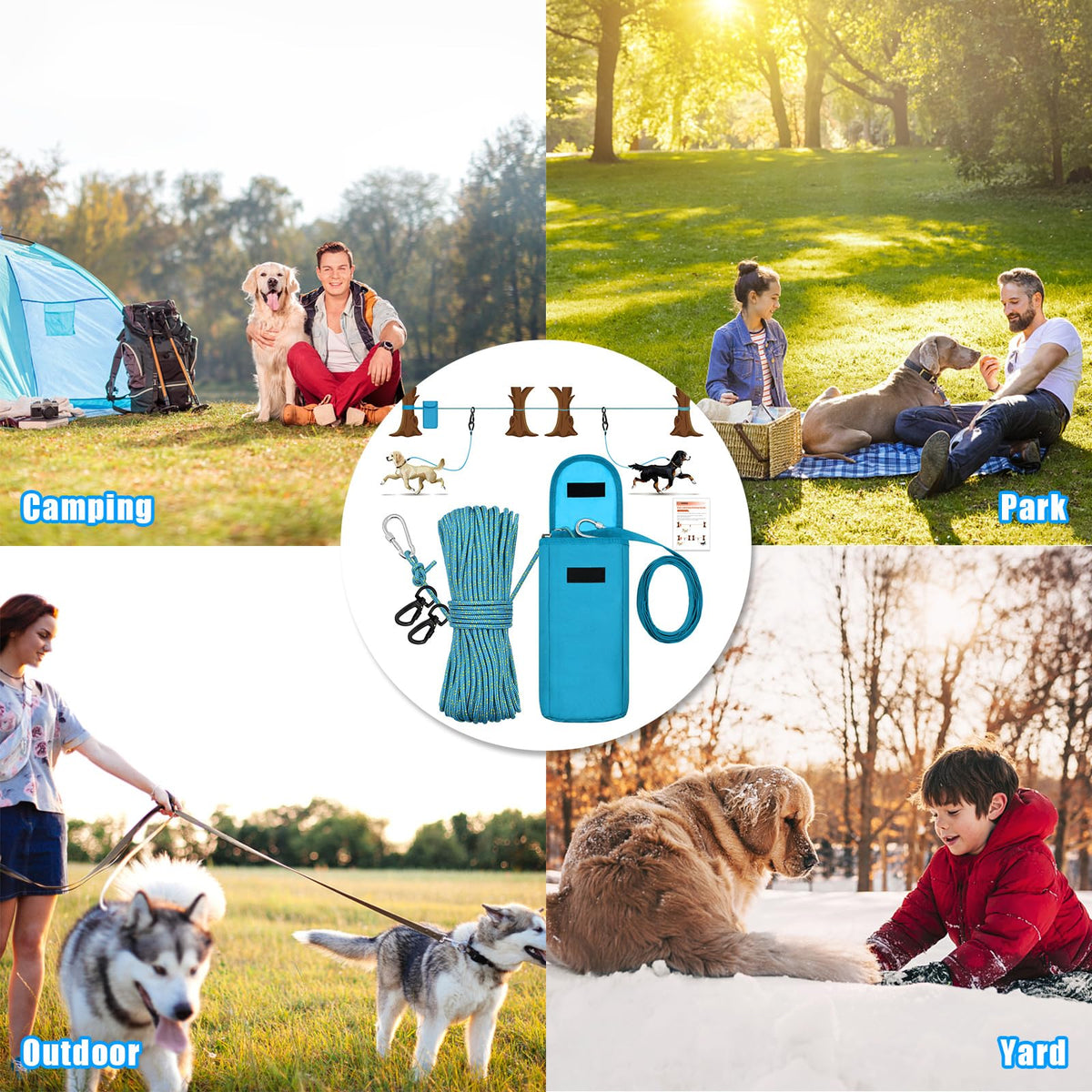 100FT Portable Dog Tie Out Cable for 2 Dogs C9492