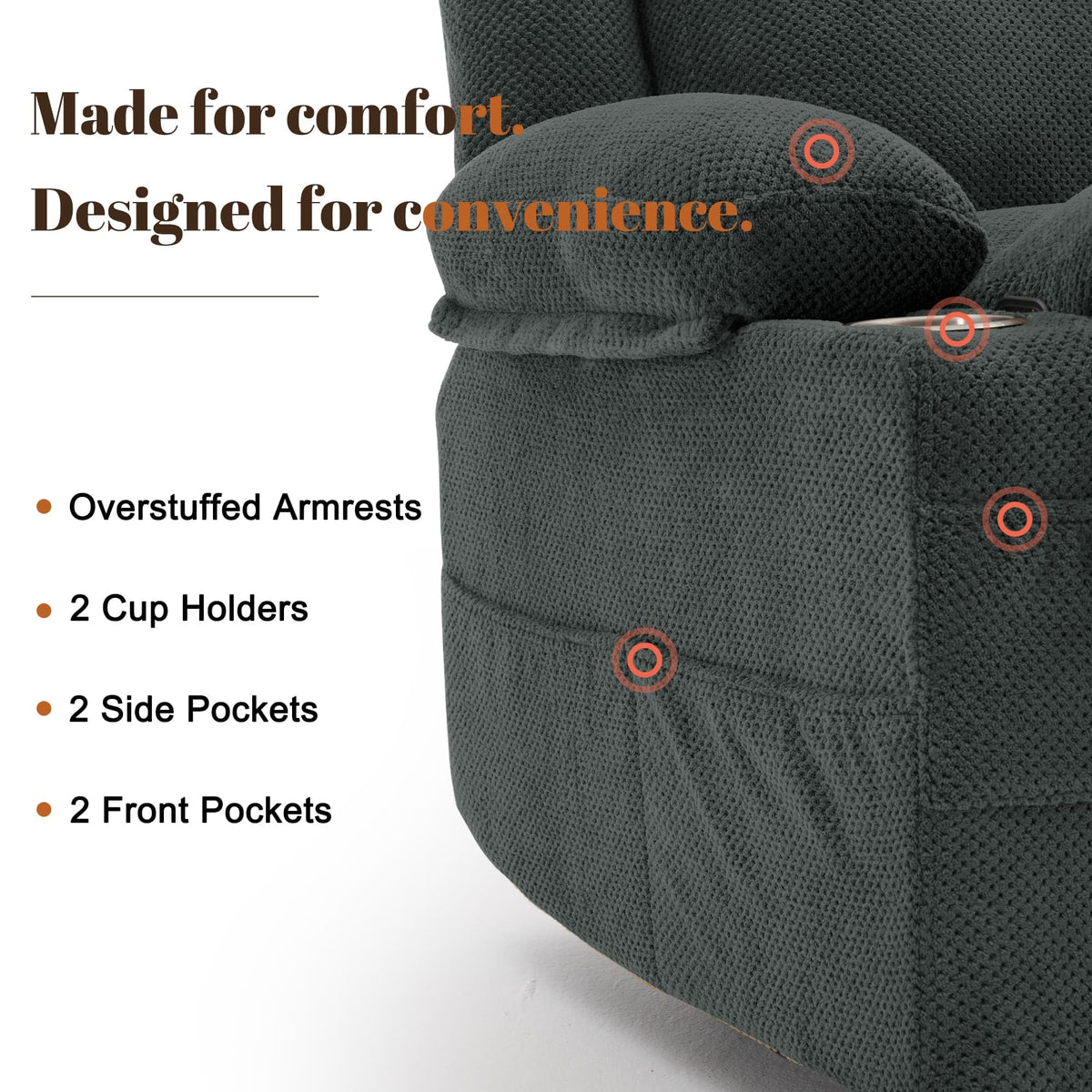 Gray Swivel Rocker Recliner with Massage & Heat F122