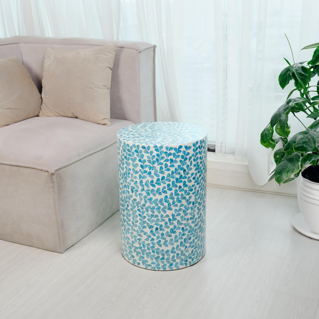 Mother of Pearl Inlaid Cylinder Drum End Table V35940