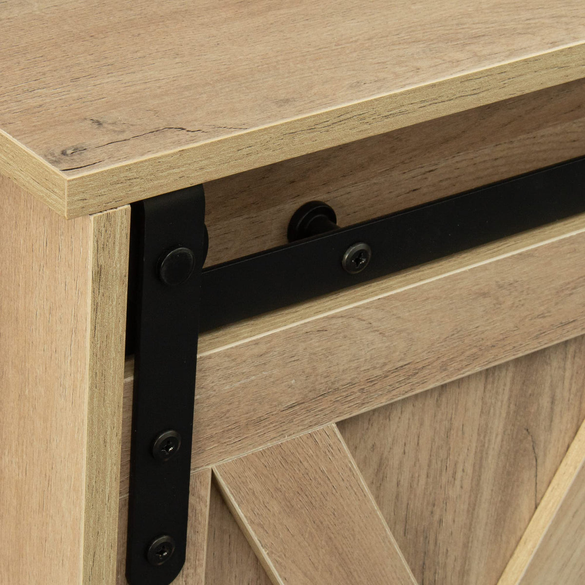 Rustic Oak Wood TV Stand with Sliding Barn Door D331