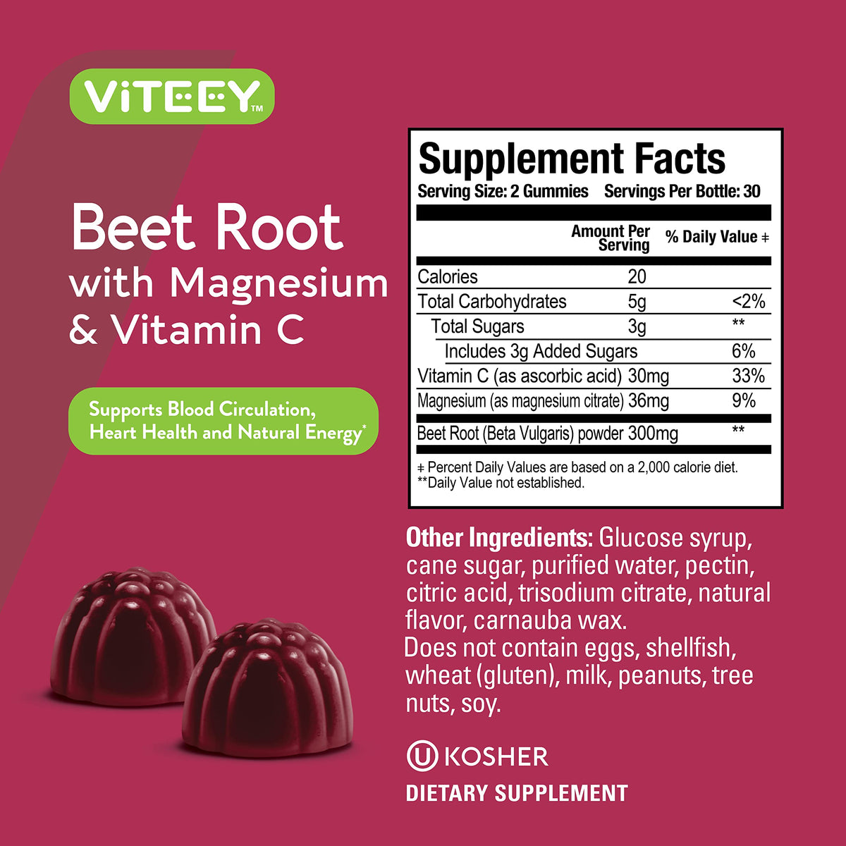 Beet Root Gummies with Magnesium & Vitamin C U325