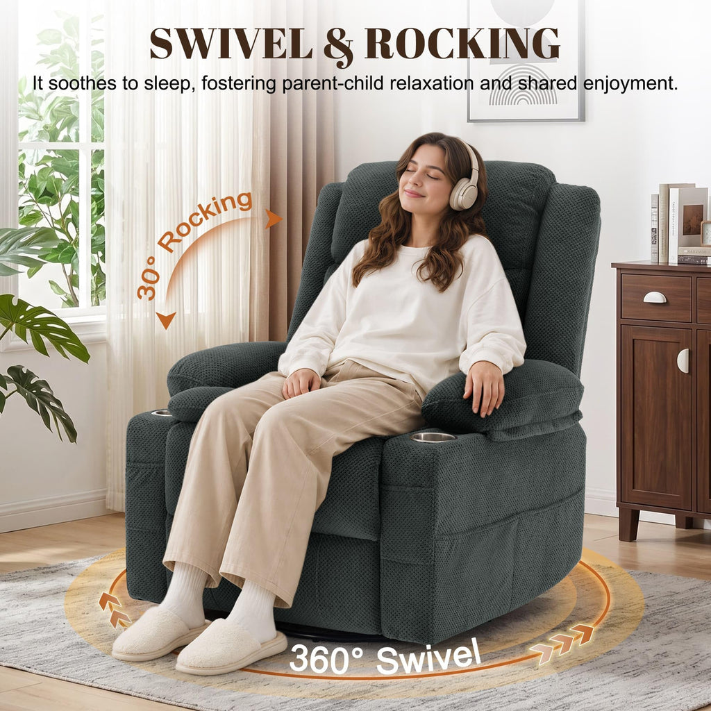 Gray Swivel Rocker Recliner with Massage & Heat F122