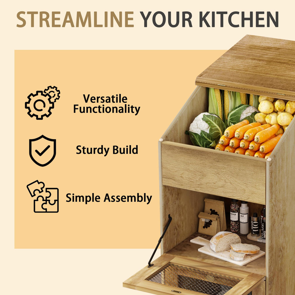 Brown Wooden Potato Storage Bin with Wheel E155