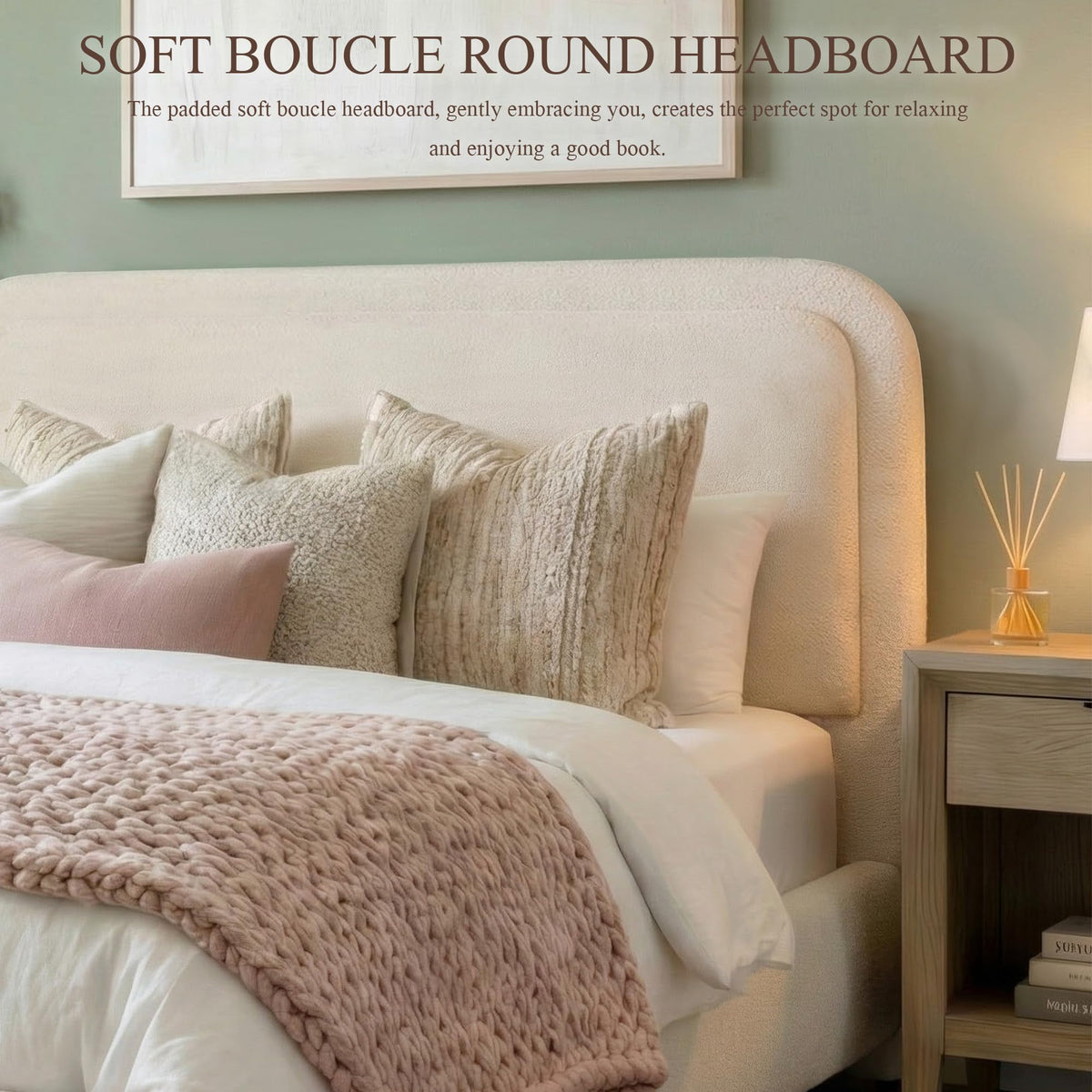 Queen Size Bed Frame with Headboard Beige Z808