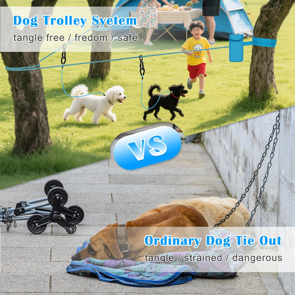 100FT Portable Dog Tie Out Cable for 2 Dogs C9492