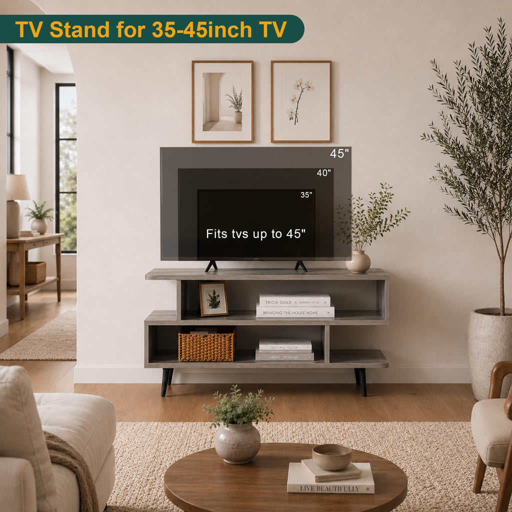45 inch Light Grey TV Stand with 3-Tier Open Storage Shelves L767024