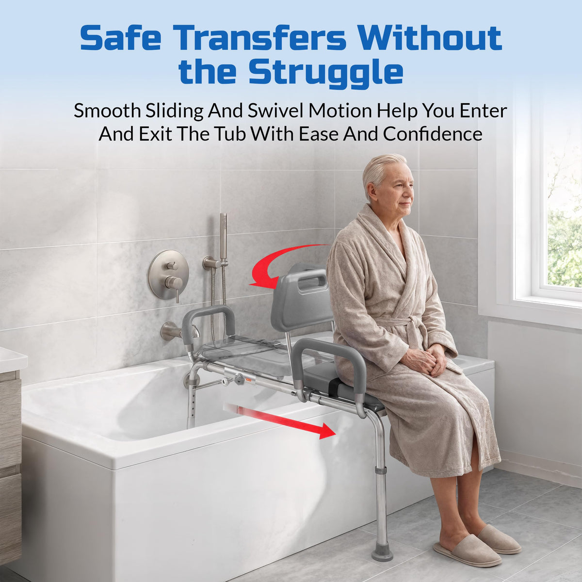 Sliding Shower Chair Bath Transfer Bench with Swivel Padded Seat H658