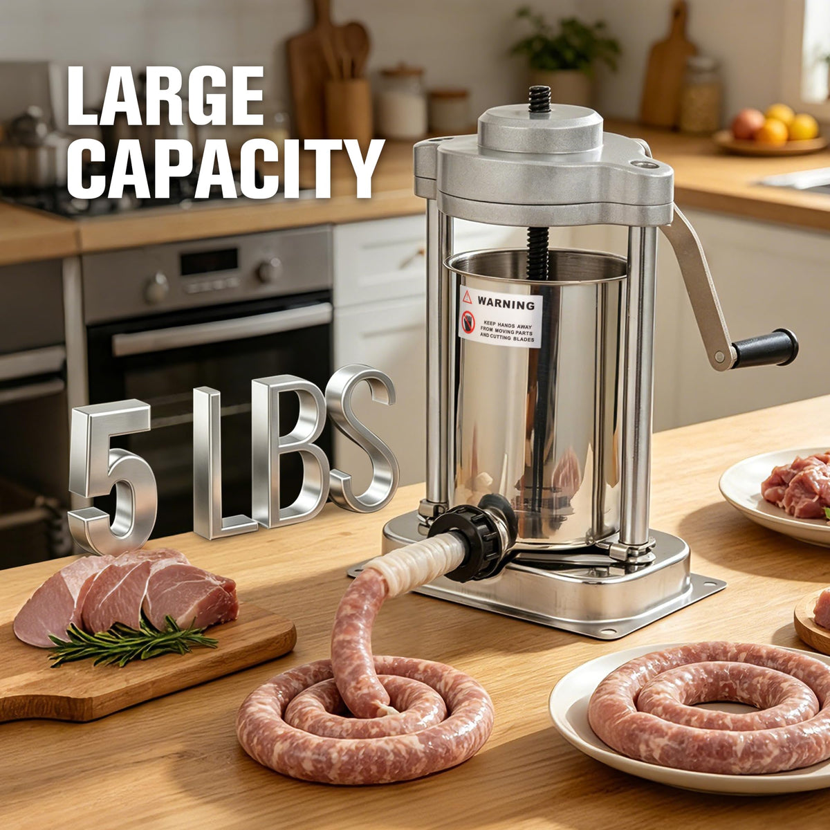 5lb Stainless Steel Sausage Stuffer with 3 Stuffing Tubes P333888