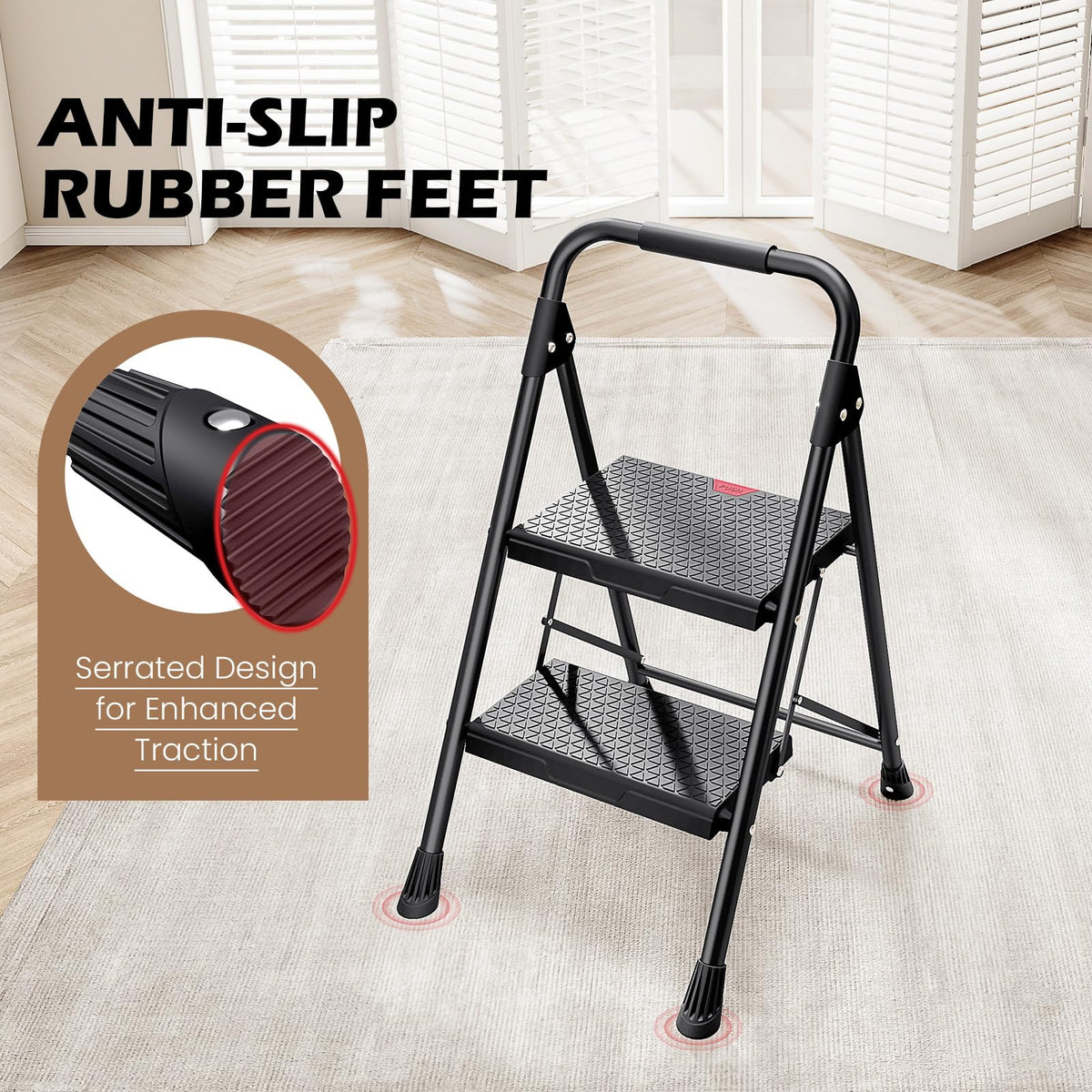 2-Step Folding Steel Step Stool with Handrail V63350