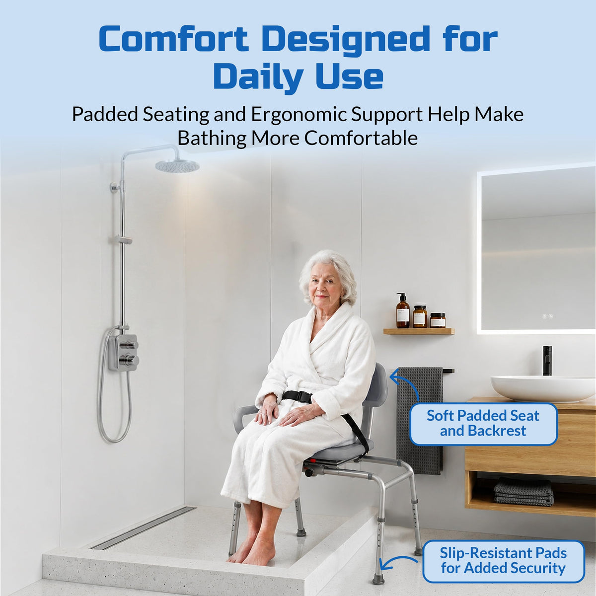 Sliding Shower Chair Bath Transfer Bench with Swivel Padded Seat H658